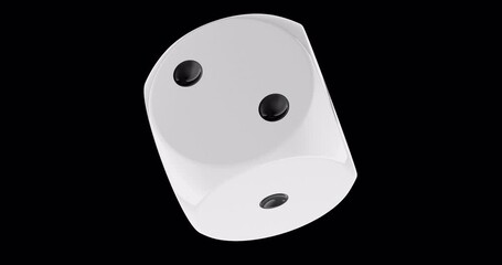 Poster - White dice, turning animation. 3D rendering isolated on transparent background