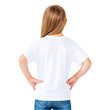 © Ievgen Skrypko - Little girl posing in white blank t-shirt isolated on a white background, back view