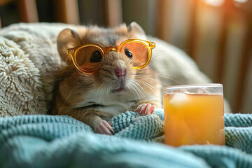 Wall Mural - cool hamster with a cocktail 