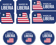 Made in Liberia, vector logos with Liberia flag painted circles and stripe