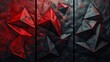 Abstract black and red geometric triangles tailored for corporate settings in a triptych format