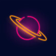 Fashion tropical neon sign. Planet in the solar system in space. Night bright signboard, Glowing light. Summer logo, emblem for Club or bar concept