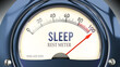 Sleep and Rest Meter that is hitting a full scale, showing a very high level of sleep, overload of it, too much of it. Maximum value, off the charts.  ,3d illustration