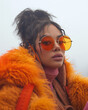 © huehustle - Fashionable Person in Orange Fur Coat and Sunglasses