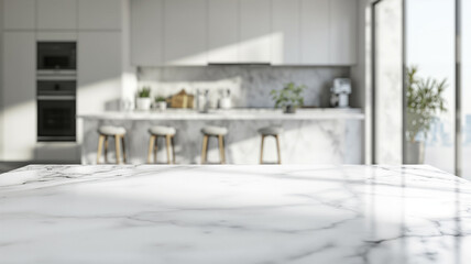 Wall Mural - White marble table top in modern kitchen interior