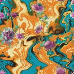 Wall Mural - Psychedelic Floral Swirls in Vivid Colors