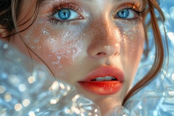 Poster - This artwork showcases an abstract light play in cool blue tones, with a fluid motion that provides a sense of calm and tranquility