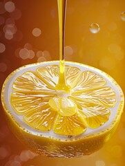 Wall Mural -  lemon slice with juice drop,in style green color