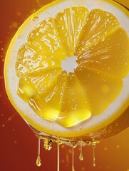 Poster - lemon slice with juice drop,in style green color,Super Detail. 