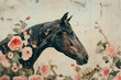 black horse in colors , vintage style