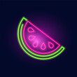 Fashion watermelon neon sign. Night bright signboard, Glowing light bird. Summer logo, emblem for Club or bar concept