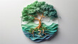 Paper art Green tree circle, environmental cycle imagery, conservation message, Earth day concept.