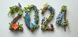2024 lettering created from an array of green plants, advocating for Earth care, Earth day concept.