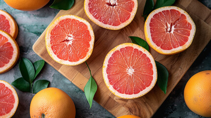 Wall Mural - Grapefruit on wooden board