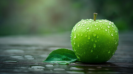 Wall Mural - green apple with water drops