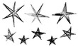 Stars set, hand drawn star sketch, doodle vector illustration. Black symbols. Stars doodle set. Hand drawn star sketch illustrations. Vector collection