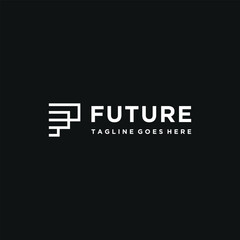 Poster - Initial Letter F with Simple Geometric Line Art Logo Design