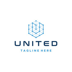 Poster - Modern Initial Letter U with Digital Wire Line Dots Hexagon Framework For Futuristic Link Network Technology Logo Design