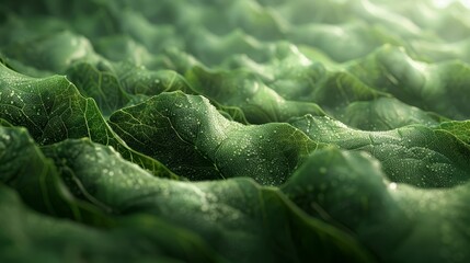 Wall Mural -   A macro shot of a verdant plant with dewdrops on its leaves against a softly blurred backdrop