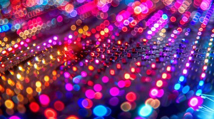 Wall Mural - A magnified image of a microLED array a type of nanoelectronic display technology. Each individual LED emits a specific color of light allowing for vibrant and highresolution