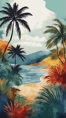 Wall Mural - tropical island with palm trees