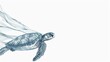 Ethereal line art of a sea turtle floating effortlessly, symbolizing oceanic grace and tranquility