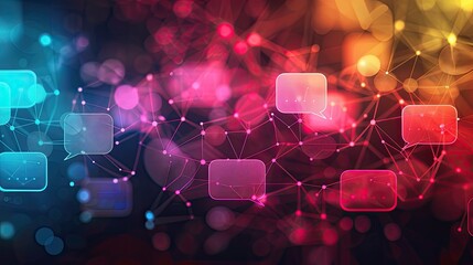 A colorful image of a network of dots and lines with a few squares in the middle