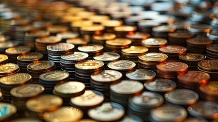 Poster - A pile of coins with the word Bitcoin on them