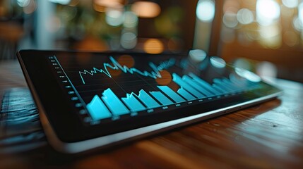 Poster - A tablet with a blue screen showing a graph of numbers
