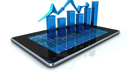 Poster - A tablet with a blue screen showing a graph with a downward trend