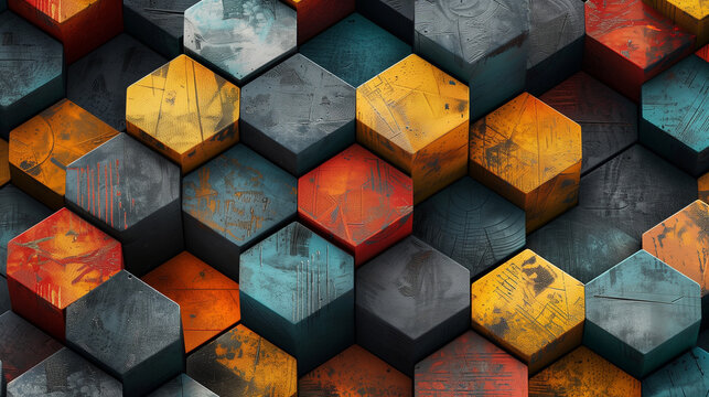 Abstract blue background with a seamless pattern of 3D cubes,Colorful Geometric Triangle Mosaic Texture Art