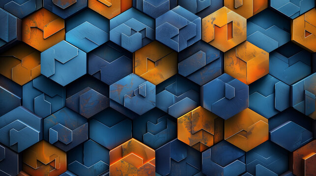 Abstract blue background with a seamless pattern of 3D cubes,Colorful Geometric Triangle Mosaic Texture Art