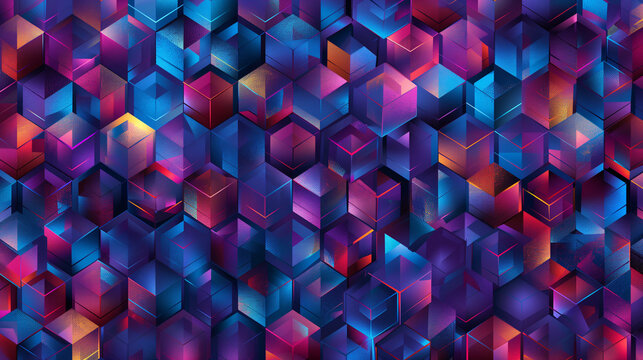 Abstract blue background with a seamless pattern of 3D cubes,Colorful Geometric Triangle Mosaic Texture Art