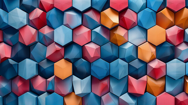 Abstract blue background with a seamless pattern of 3D cubes,Colorful Geometric Triangle Mosaic Texture Art