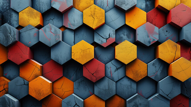 Abstract blue background with a seamless pattern of 3D cubes,Colorful Geometric Triangle Mosaic Texture Art