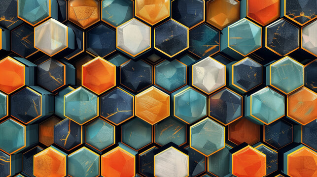 Abstract blue background with a seamless pattern of 3D cubes,Colorful Geometric Triangle Mosaic Texture Art