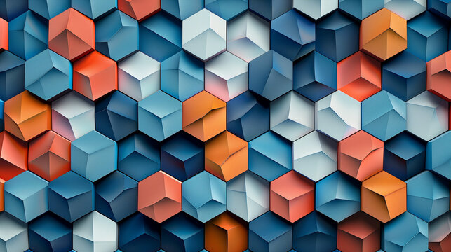Abstract blue background with a seamless pattern of 3D cubes,Colorful Geometric Triangle Mosaic Texture Art