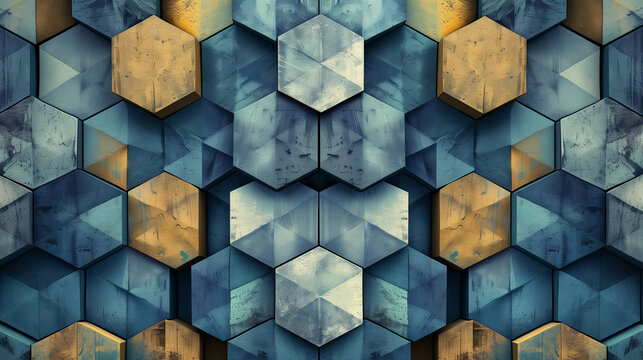 Abstract blue background with a seamless pattern of 3D cubes,Colorful Geometric Triangle Mosaic Texture Art