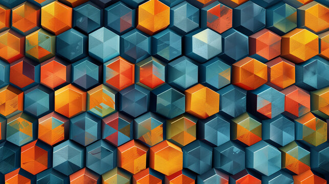 Abstract blue background with a seamless pattern of 3D cubes,Colorful Geometric Triangle Mosaic Texture Art