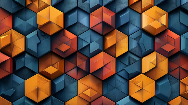 Abstract blue background with a seamless pattern of 3D cubes,Colorful Geometric Triangle Mosaic Texture Art