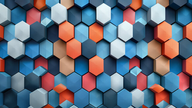 Abstract blue background with a seamless pattern of 3D cubes,Colorful Geometric Triangle Mosaic Texture Art