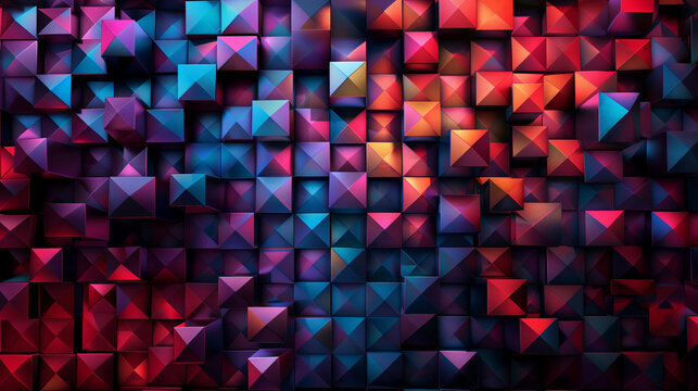 Abstract blue background with a seamless pattern of 3D cubes,Colorful Geometric Triangle Mosaic Texture Art