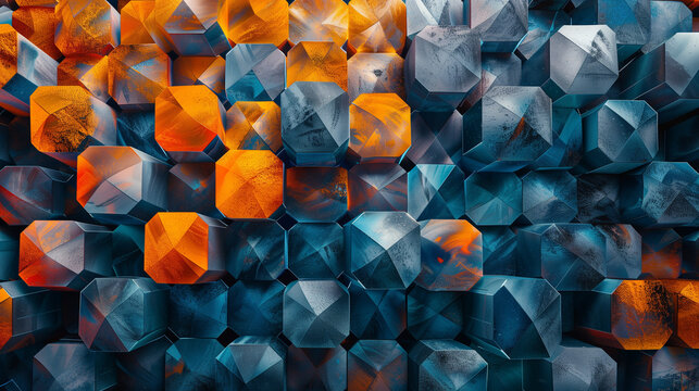 Abstract blue background with a seamless pattern of 3D cubes,Colorful Geometric Triangle Mosaic Texture Art