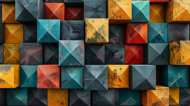 Abstract blue background with a seamless pattern of 3D cubes,Colorful Geometric Triangle Mosaic Texture Art