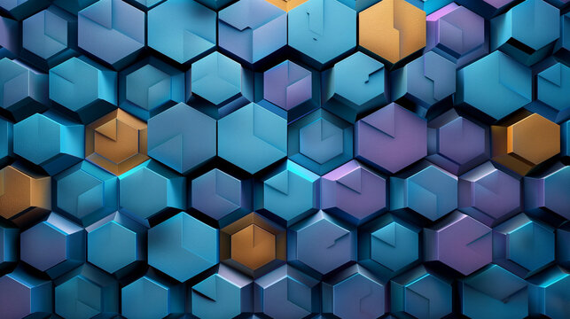 Abstract blue background with a seamless pattern of 3D cubes,Colorful Geometric Triangle Mosaic Texture Art