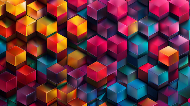 Abstract blue background with a seamless pattern of 3D cubes,Colorful Geometric Triangle Mosaic Texture Art