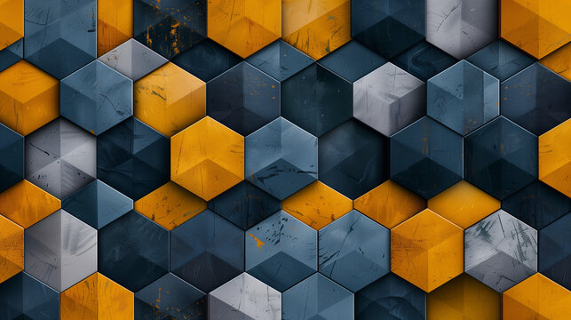 Abstract blue background with a seamless pattern of 3D cubes,Colorful Geometric Triangle Mosaic Texture Art