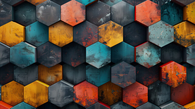Abstract blue background with a seamless pattern of 3D cubes,Colorful Geometric Triangle Mosaic Texture Art