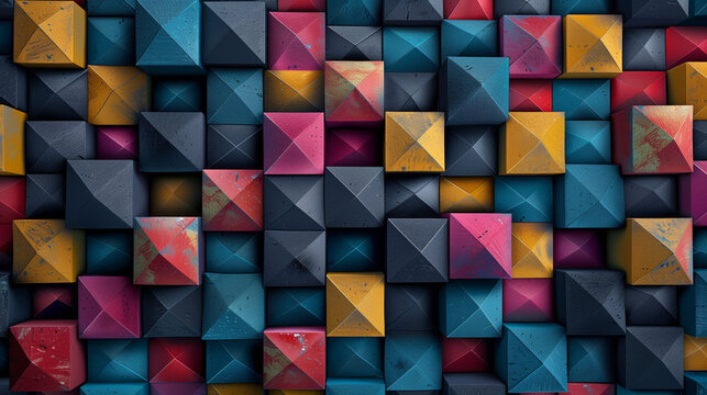 Abstract blue background with a seamless pattern of 3D cubes,Colorful Geometric Triangle Mosaic Texture Art