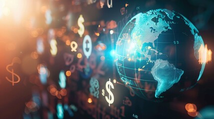 Poster - A globe with a bunch of numbers and dollar signs surrounding it